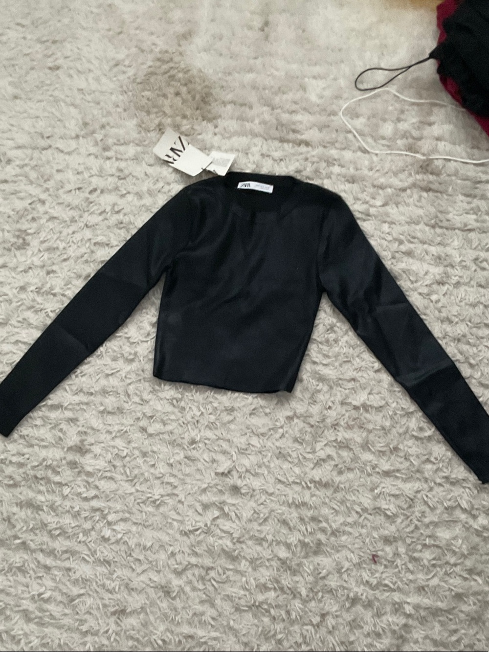 Zara Black Long-Sleeve Cropped Top - Minimal Crewneck